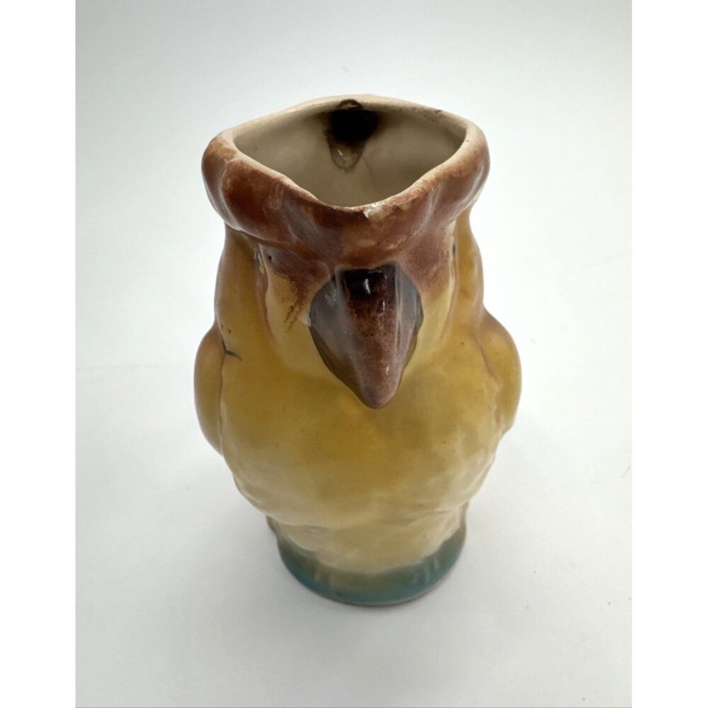 Vintage 30s Parrot Creamer Pitcher Czechoslovakia Painted Cockatiel Pottery 5" - Picture 2 of 9